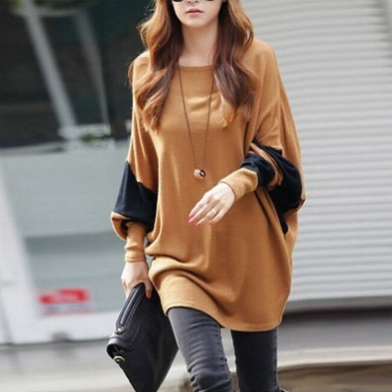 Women Fashion Round Neck Bat Sleeve Autumn Simple Casual Loose Tops Sweaters Gw