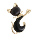 Cute Black Tie Cat Brooch Smooth Artificial Opals Corsage For Women Collar