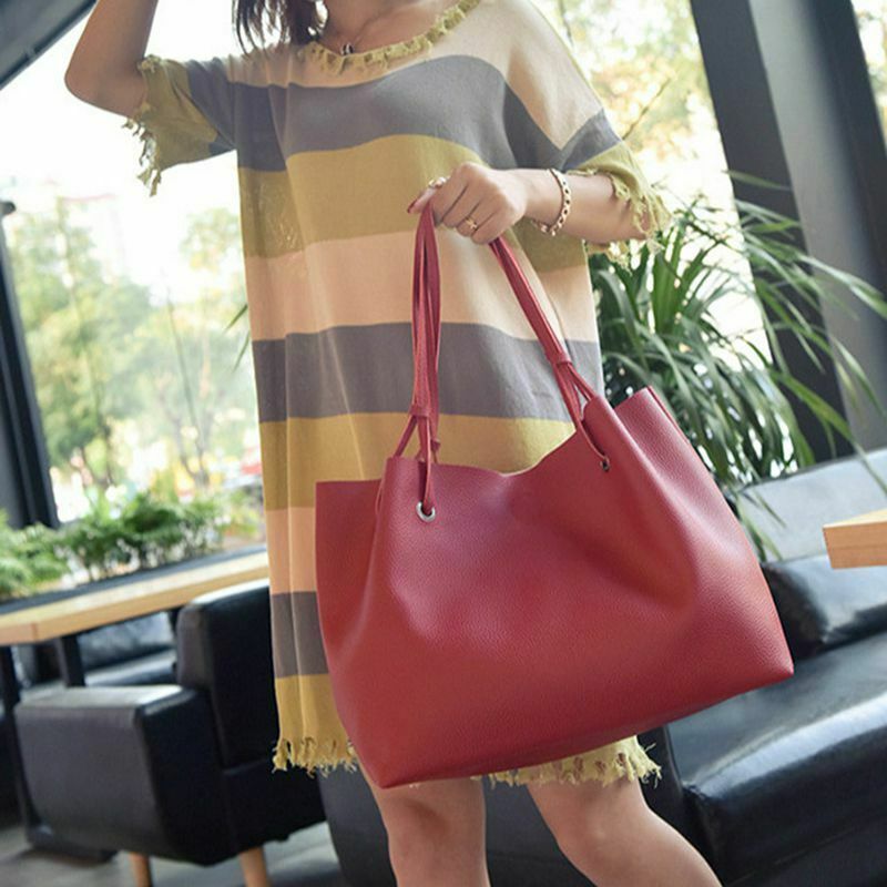 4Pcs Women Handbags Purse Shoulder Bags Casual Tassel Tote Bags(Red) K3K4