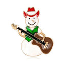 Brooch for Christmas Series Snowman Shape Play Guitar Buttonhole Pins Badge