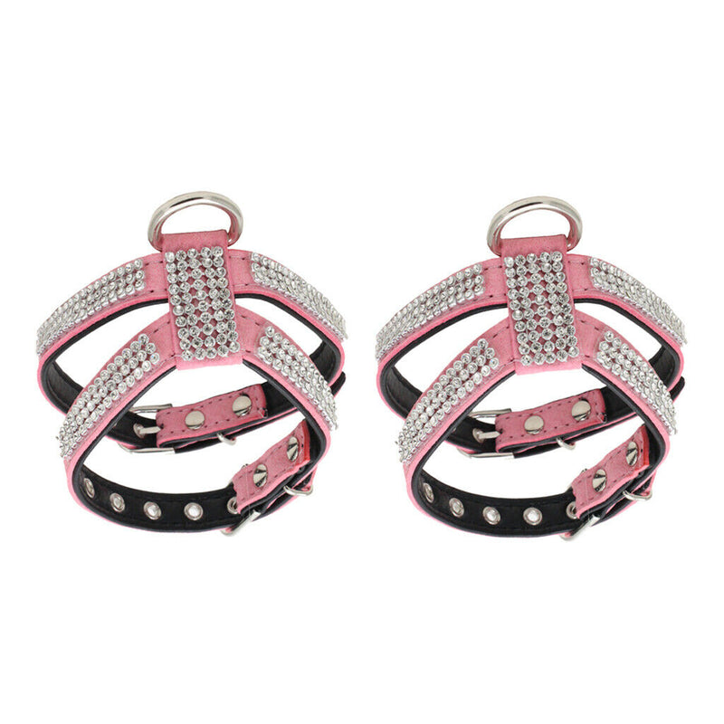 2 Pieces Adjustable Dog Chest Harness Crystal Necklace Artificial Diamond