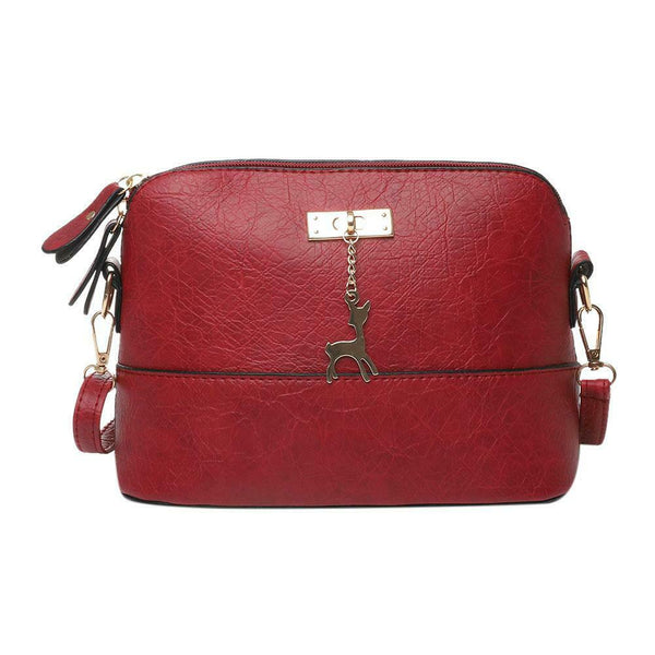Women Sling Oil Wax Shell Bag Deer Shoulder Crossbody Bags (Texture Red)