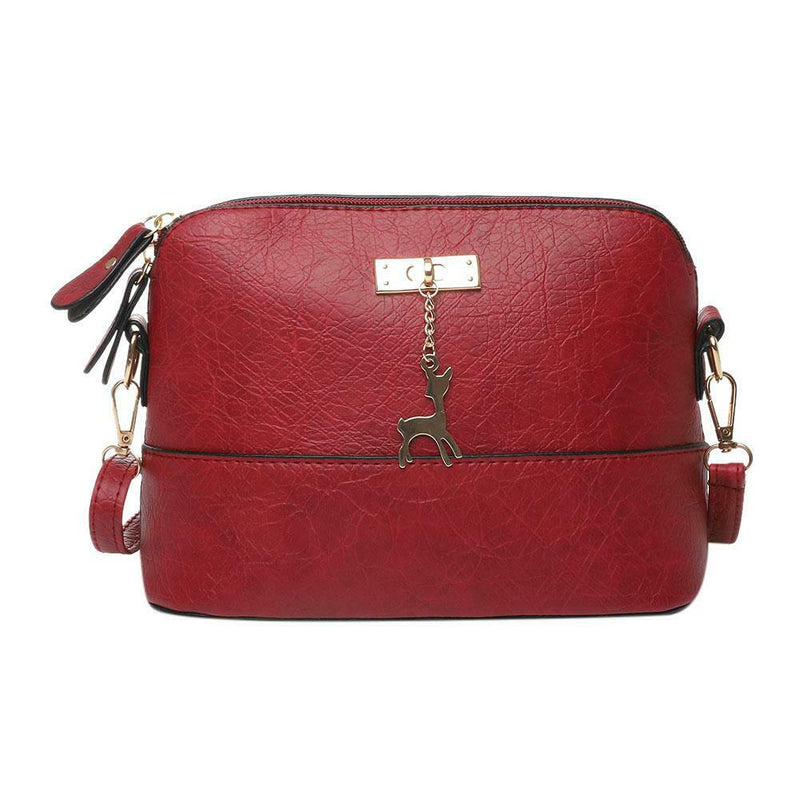 Women Sling Oil Wax Shell Bag Deer Shoulder Crossbody Bags (Texture Red)
