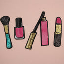 4x Iron on Embroidered Motif Applique Glitter Lipstick Makeup Sequin Patches