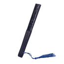 Folding bamboo lace hand fan, dark blue butterfly and white flower