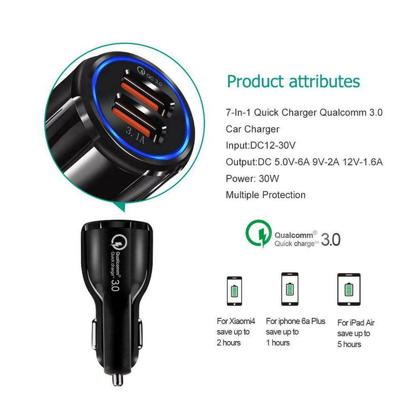 Dual Ports QC3.0 USB Car Charger 3.1A Fast Charging for Car Phone Charge Adapter