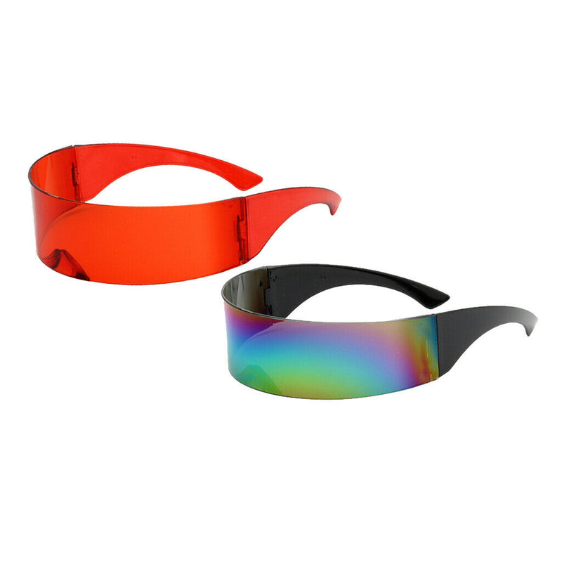 2pcs Futuristic Wrap Visor Sunglasses Robotic Narrow Flat Top Sun Glasses