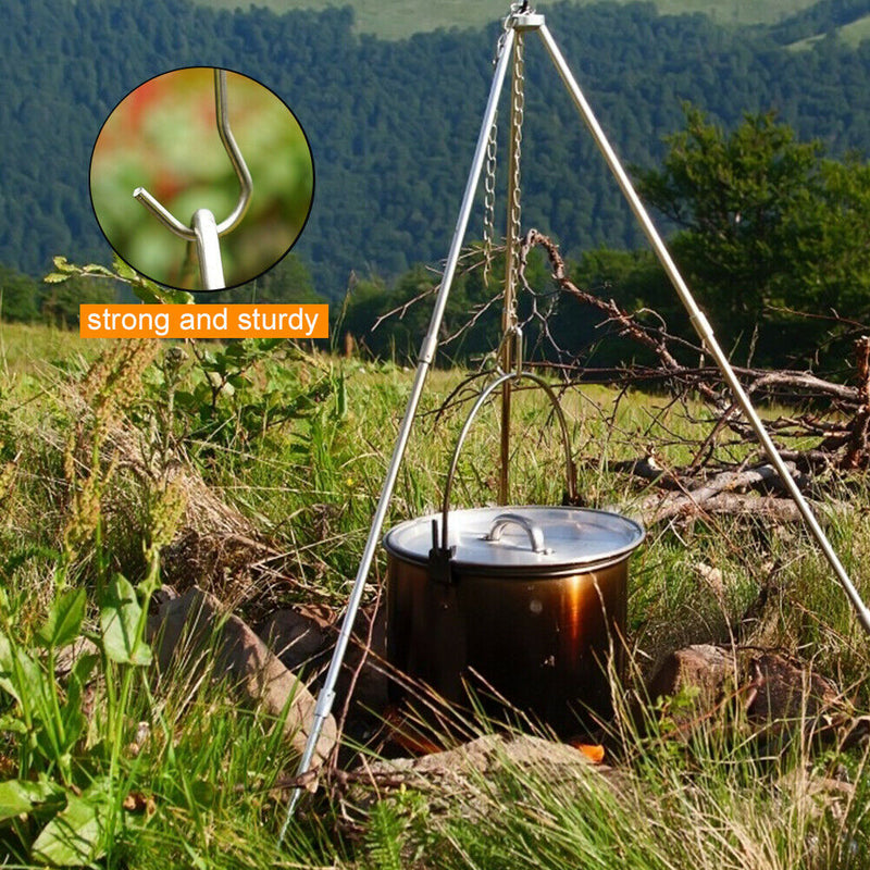 Camping Triangular Hanging Pot Bracket BBQ Rack Branch Picnic Ring Hook Set