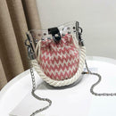 Women PVC Chain Handbag Clear Rivet Beach Shoulder Messenger Bucket Bag/Red