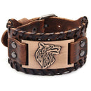 Men Weave Bangle Wide PU Adjustable Wolf Head Bracelet Jewelry (Red Copper) A