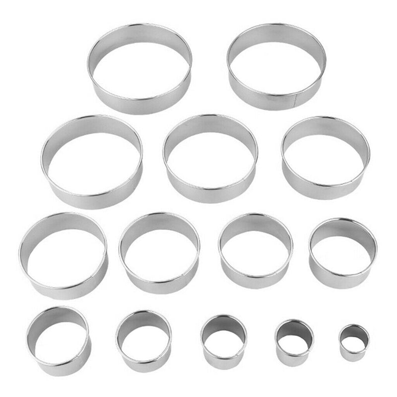 2x 14 Piece Stainless Steel Round Cookie Cutter Kit Scone Cutter