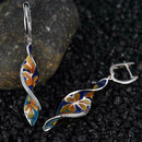 Spiral Leaf Enamel Cloisonne Flower Long Earrings Elegant