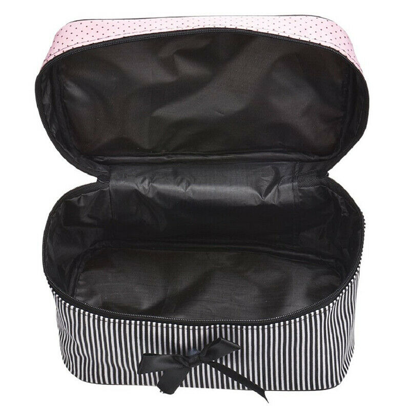 Women Stripe Bow monolayer cosmetic bag (Black) D4K8