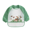Cartoon Full Sleeve Baby Bib Waterproof Paint Feeding Apron (Green Rabbit)