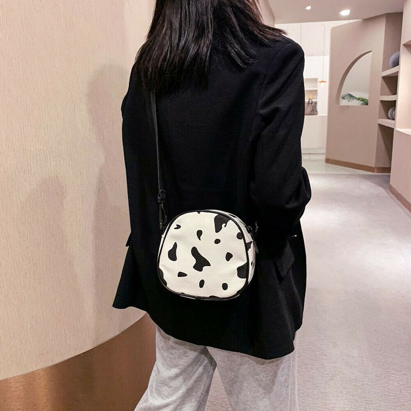 Casual Cow Printed Messenger Bag Women Canvas Small Round Shoulder Pouch