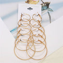 6Pairs/1Set Round Hoop Dangle Geometric Circle Earrings Women Jewelry 3C