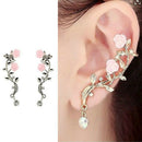 Fashion Crystal Earrings For Women Branch Flower Stud Cuff Earrings Ear Jewelry