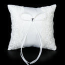 White Lace Wedding Page Boy Ring Bearer Pillow Cushion w/ Rhinestone Decor 15cm