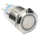 12V Stainless Steel Resetable Push Button Switch Blue Ring LED Light