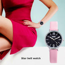 Waterproof Star Sky Quartz Watch Women Leather Strap Wristwatch (Pink B) A