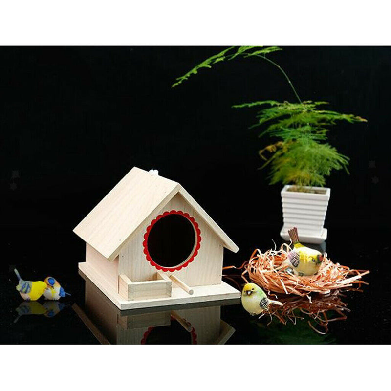1pcs Natural Wooden Bird Feeding House, Bird Nesting Box + 1pc Hand Woven Bird