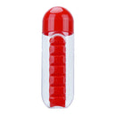 600ML Plastic 2 In 1 Combine Daily Pill Box Drinking Bottles Cups(Red)