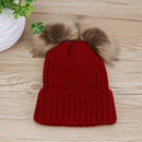 2pcs Parent-offspring Cap Baby Mom Pompon Winter Warm Knit Hat(Wine Red)
