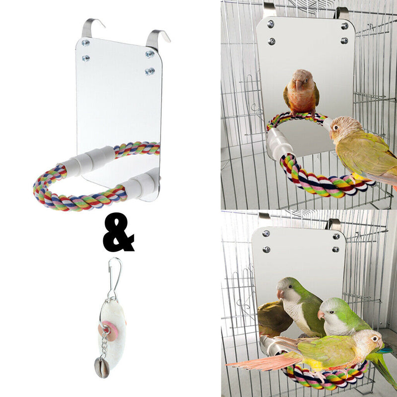 Large Mirror Parakeet Bird Mirror Rope Perch E.