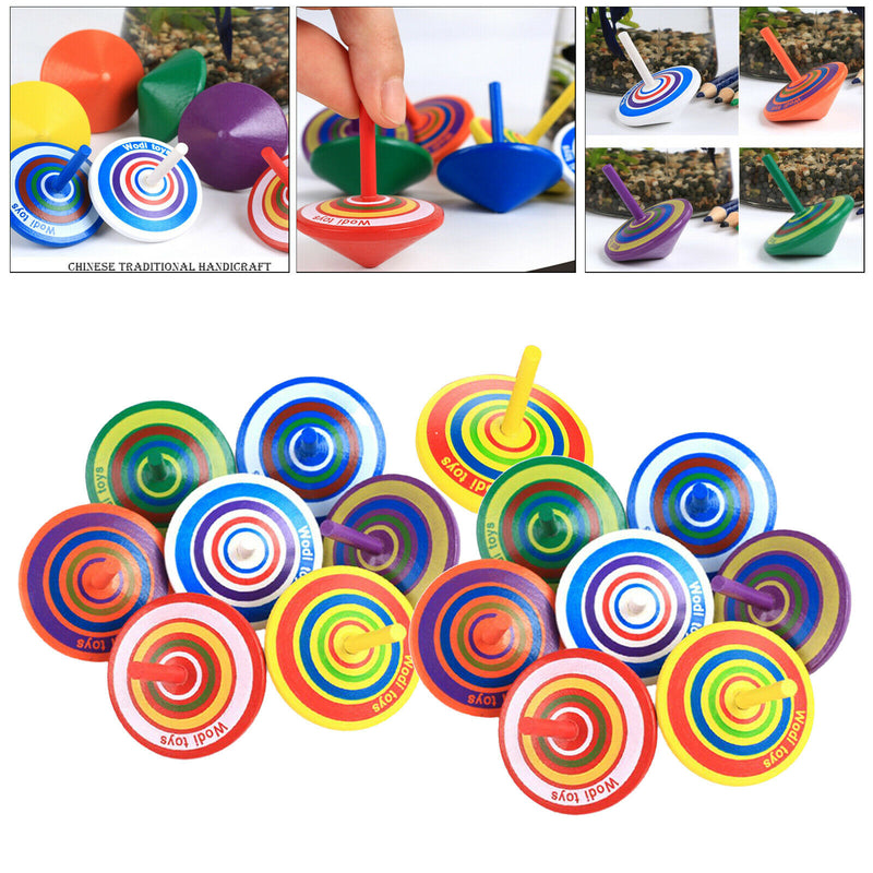 15x Wooden Spinning Top Montessori Intelligence Development Toys Multicolor