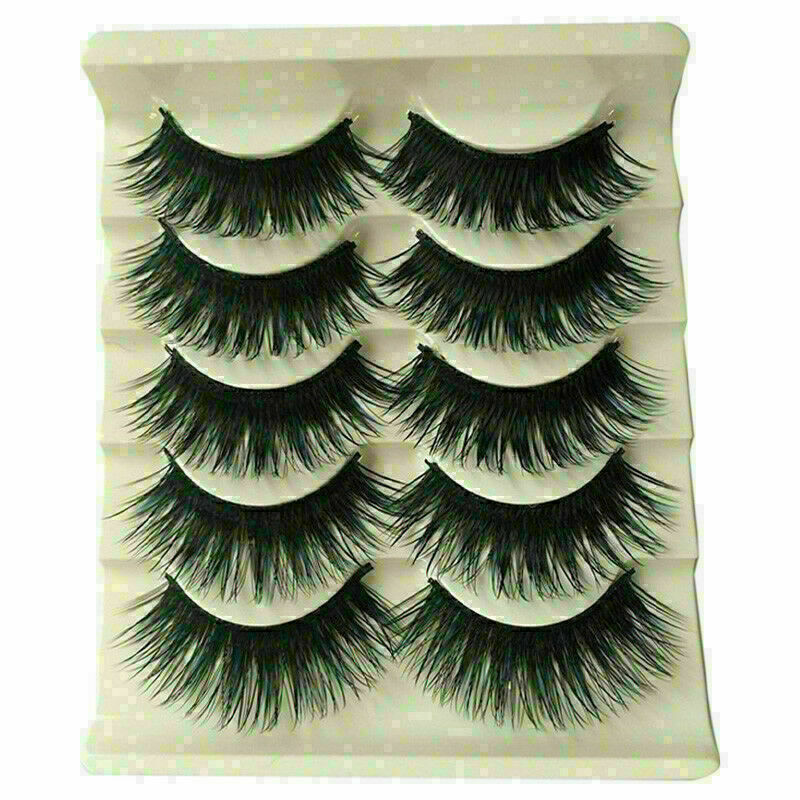 5 Pairs Blue+Black Long Thick Cross False Eyelashes lashes Handmade Makeup F8B8