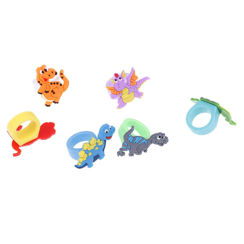 6Pcs Environmental dinosaur ring female PVC ring children's cartoon ring BX
