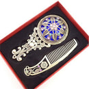 2PCS Bronze Handheld Mirrors Hollow Cosmetic Compact Mirror Comb Set Gift Box Gw