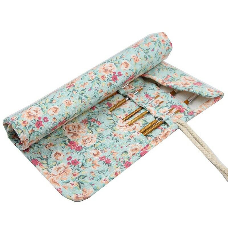 20 Pockets Art Paint Brushes Case Roll Up Pen Holder Canvas Pouch Bag O9R4