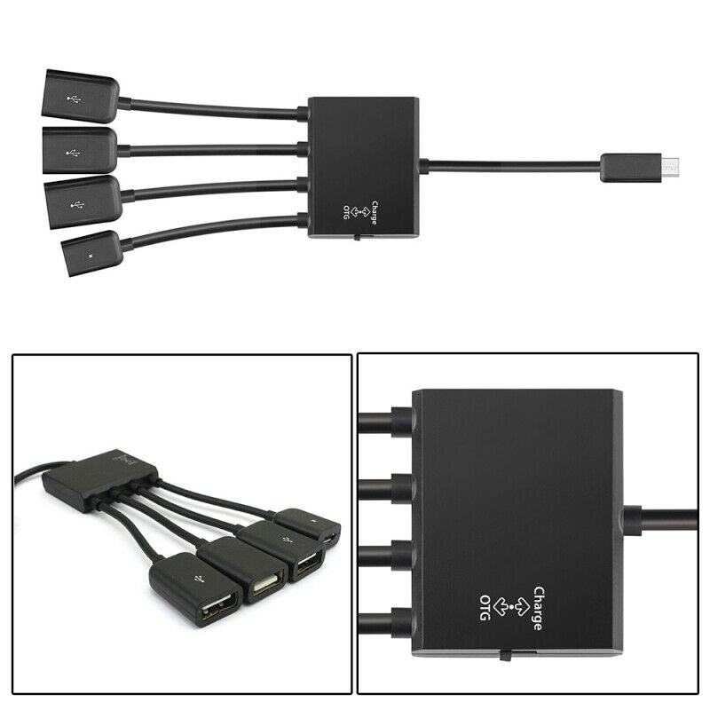 4 Port Micro USB Power Charging OTG Hub Cable Adapter For Android Phone Tablet