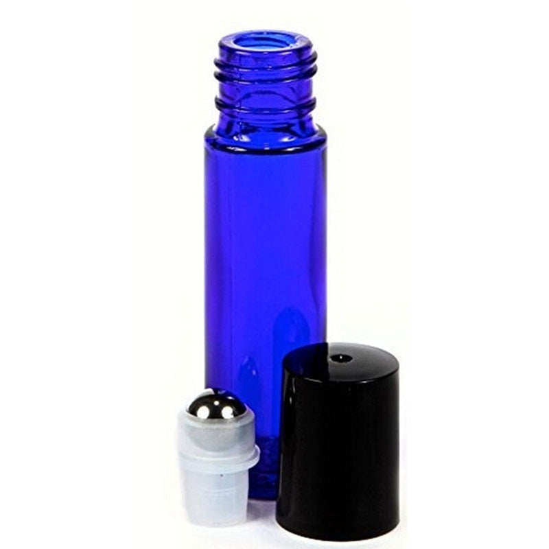 6pcs Stainless Steel Metal Roll on Bottles Cobalt Glass Roller Ball 10ml B 3C