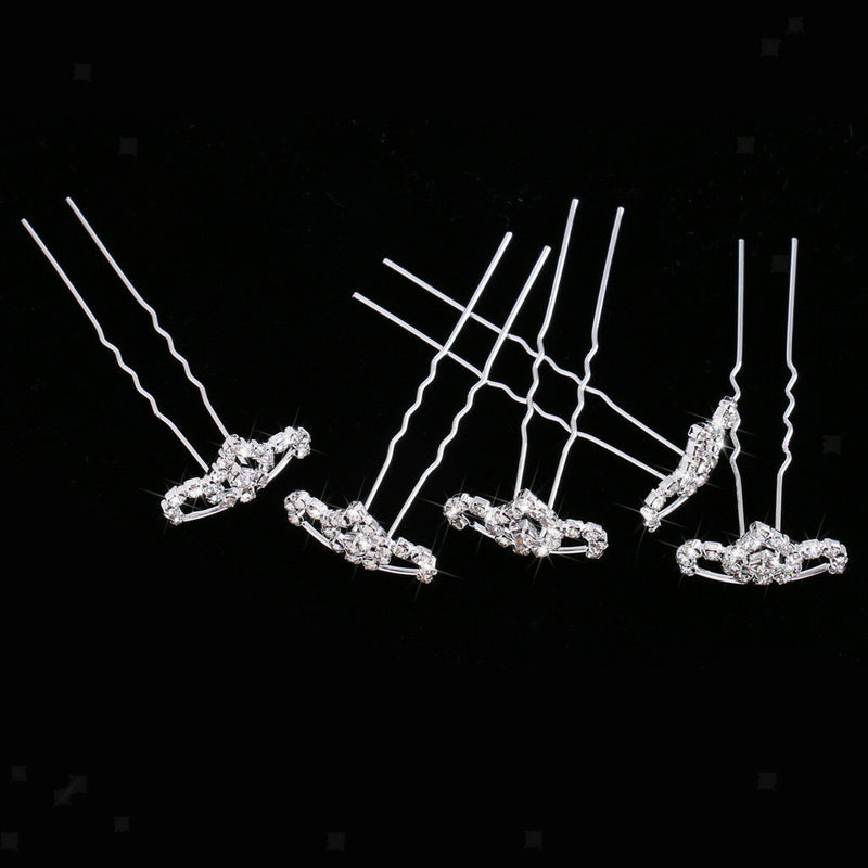 5pcs Wedding Party Delicate Mini Tiara Crystal Crown U-Shaped Hairpins