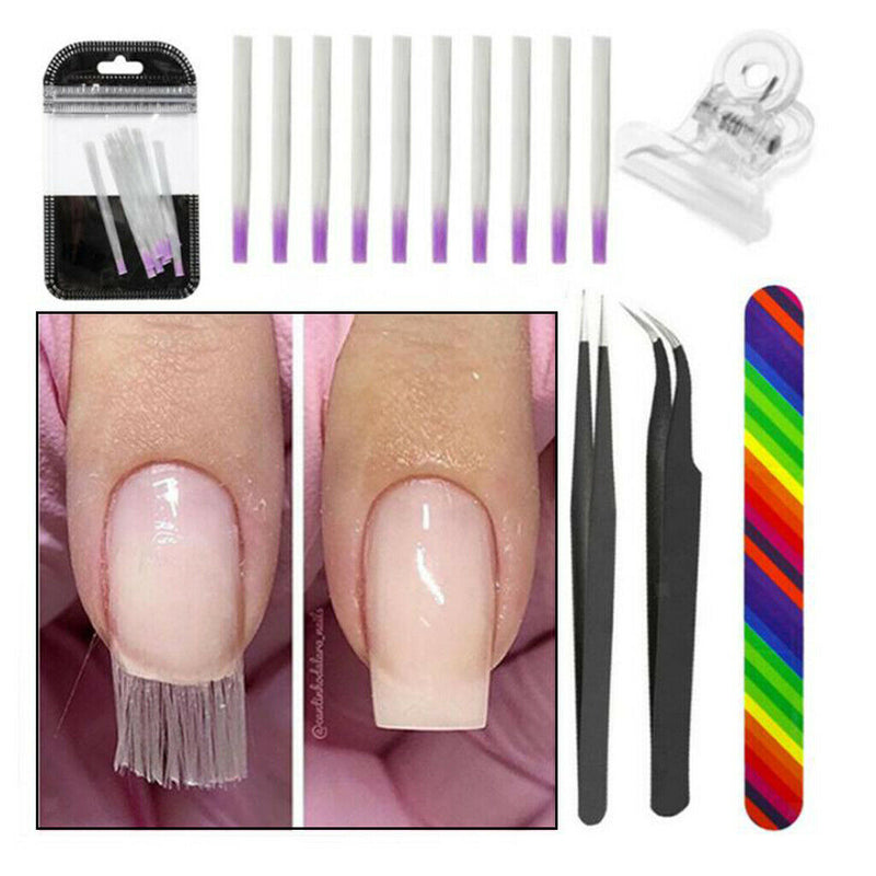 1 Set Manicure Tool Kit Fiberglass Gel Tips Nail Silk Fiber Clips Beauty