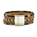 Retro Women Magnetic Leopard Multi-layer Leather Wristband Bracelet Bangle Gifts