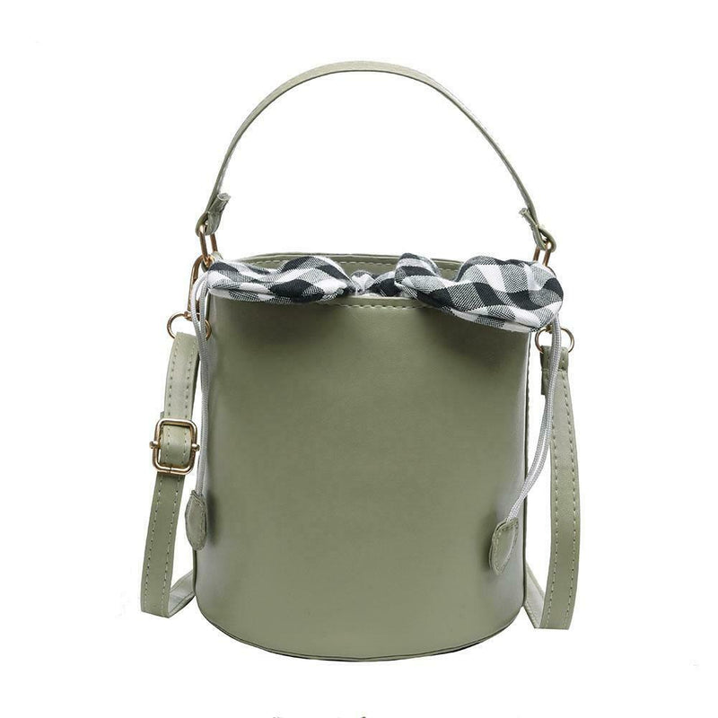 Plaid Bowknot Shoulder Handbags Leather Women Crossbody Bucket Bags (Green) A
