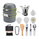 11pcs Camping Cookware Mess Kit w/ Pot Stoves Carabiner Set Color_A