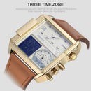 Boamigo Men Sports Watches 3 Time Zone Big Man Fashion Watch Leather Quartz