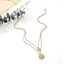 Metal Round Slice Necklace Pendant Women Double Layer Neck Chain Choker Jewelry