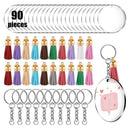90Pcs Keychain Clear Acrylic Circle Discs Blanks Tassel Pendant Keyrings DIY Set