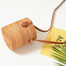 Round Woven Bag,Hand Woven Rattan Bag With Leather Strap Braided Women Cros