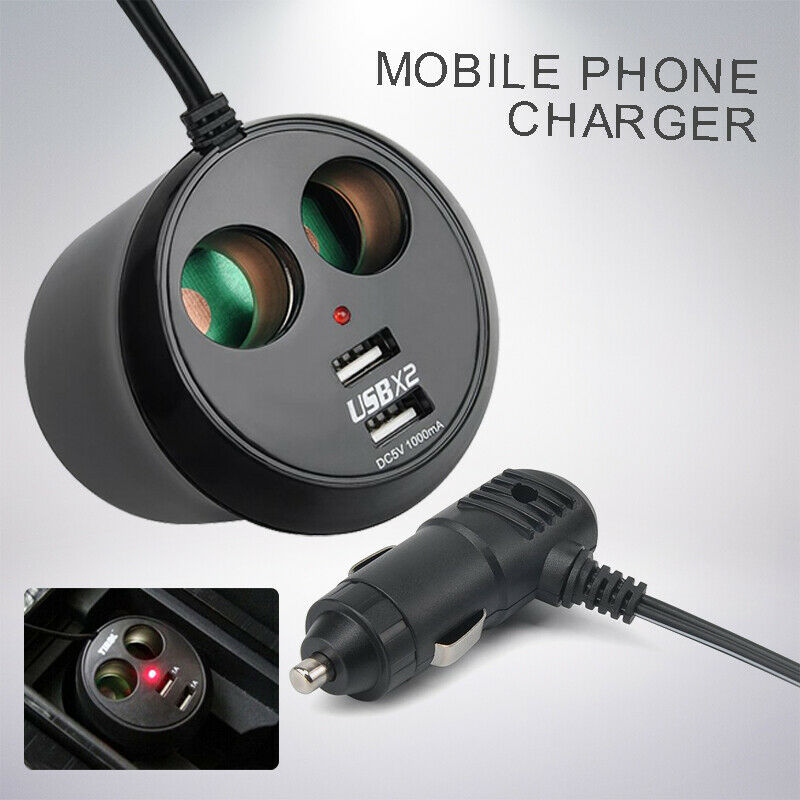 Car Cigarette Lighter 2 Way Dual USB Socket Charger Splitter Power Phone Adapter