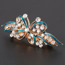 Ladies Bow Glittering Crystal Stone Decor French Hair Clip Clip Brace Blue