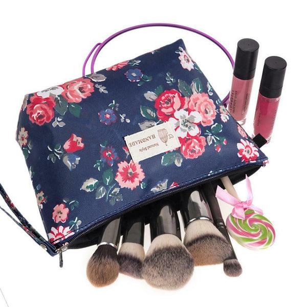 Print Travel Cosmetic Handbag Portable Makeup Pouch Organizer (Dark Blue) A#S