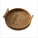 Rattan Handwoven Round High Wall Severing Tray Food Storage Platters PlateB Hn