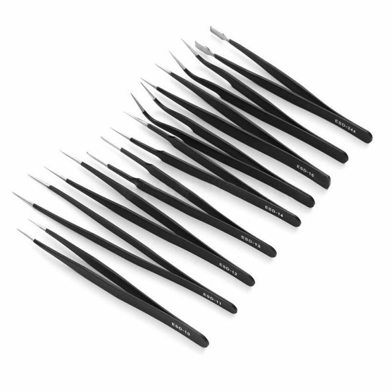 9pcs Precision ESD Anti-Static Stainless Steel Tweezers Kits for Electronic vfg