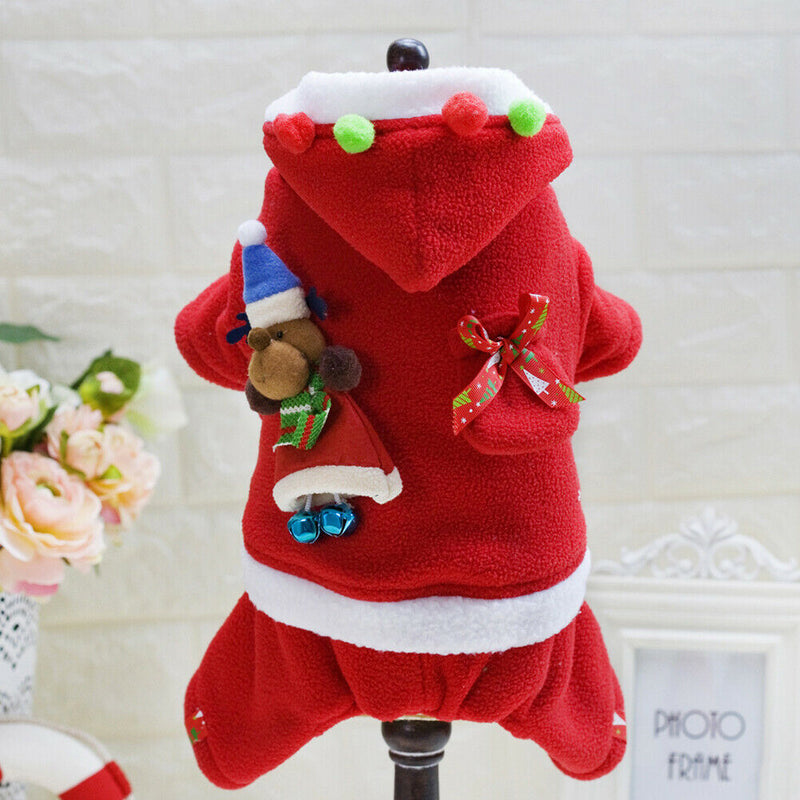 Pet Dog Christmas Costume Santa Claus Hoodie Coat Winter Warm Clothes (M)